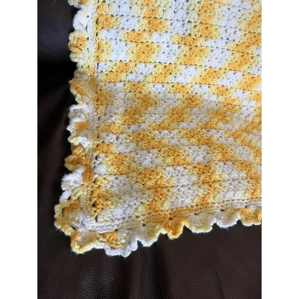 Handmade Crochet Blanket Yellow White Chevron‎ Pattern Soft Knit Throw 50